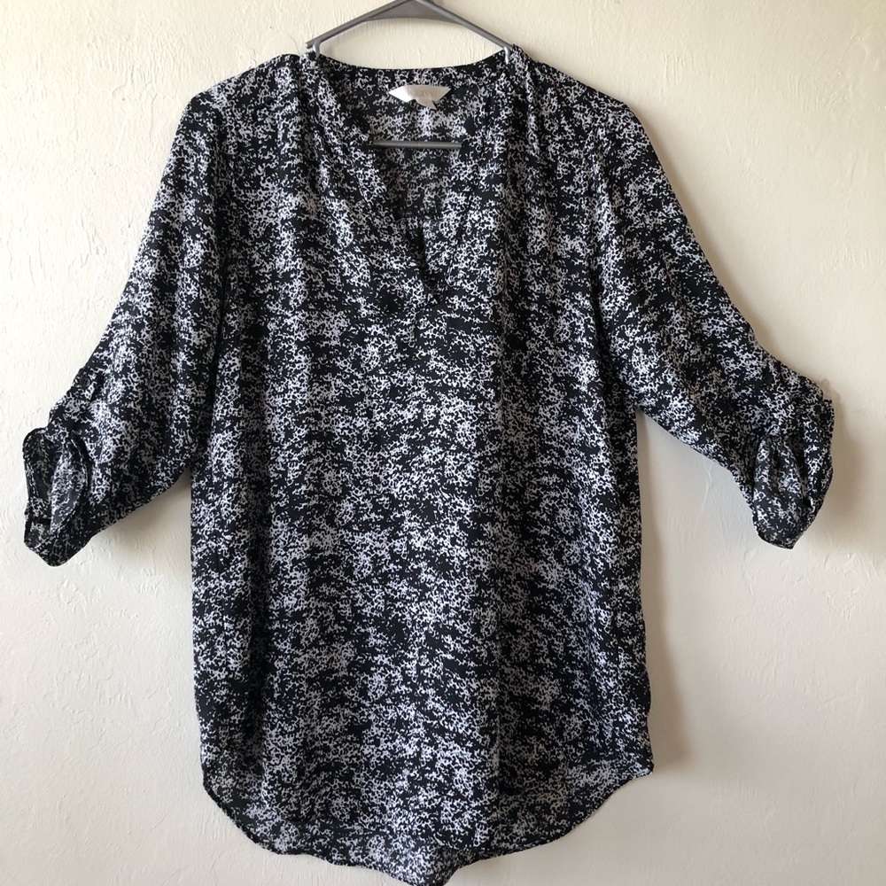 DECREE Womens Tunic Blouse 3/4 Sleeves Black & White
